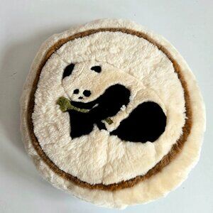 Large 19'' wide sheepskin round decorative pillow/cushion  with panda design.